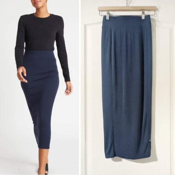 NEW! Kit and Ace | Happy Slim Fit Midi Skirt In Heathered Blue - Picture 1 of 15